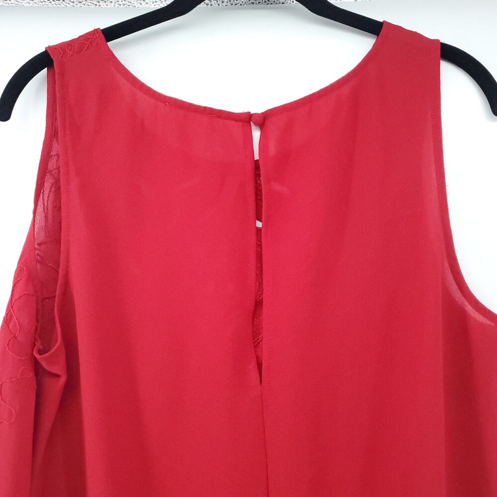 Anthro Pins + Needles Womens L Red Boho Floral Embroidered Laser Cut Tank Blouse - Picture 10 of 12
